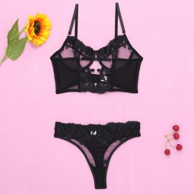 Embroidered Steel Ring Fishbone Bra Underwear Vest Style (Option: Black-S)