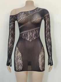 Women's Mesh Jumpsuit Shiny Fishnet Clothes (Option: Black-Simple Packaging)